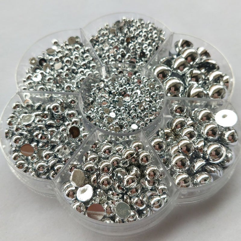 Chenkou Craft 3000PCS 7 Sizes (2.5/3/4/5/6/8/10mm) 1 Box Silver Round Flatback Imitation Half Pearls Bead Loose Beads Gem (Silver Half Ball) - Image 5